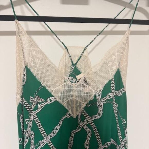 Zadig & Voltaire Risty Green chain 100% Silk Racerback Midi Slip Dress, size Sm - Picture 6 of 11